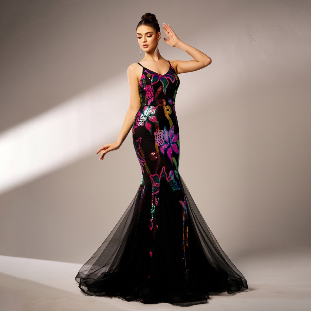 Long banquet dress sling evening dress for women