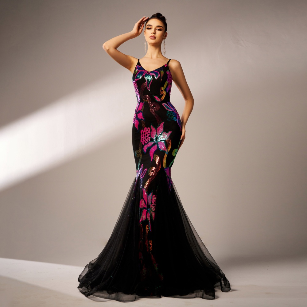 Long banquet dress sling evening dress for women