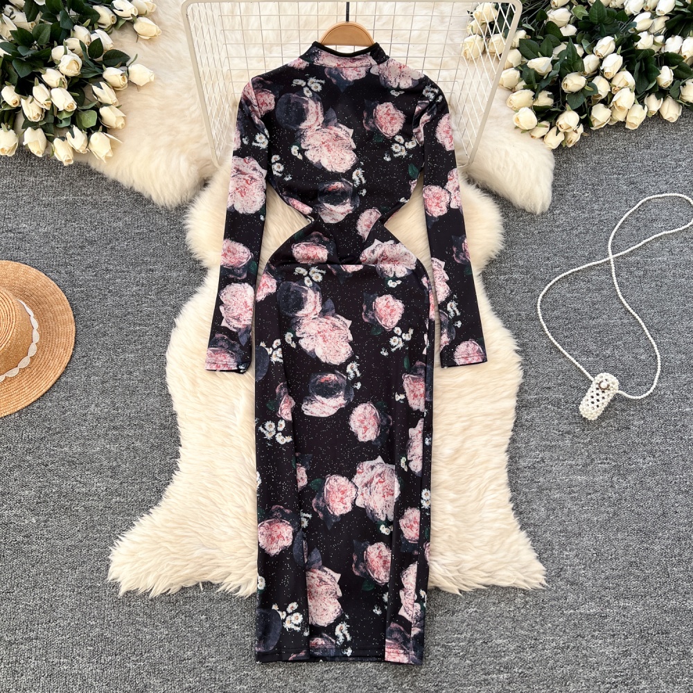 Hollow long sleeve dress ladies cheongsam for women