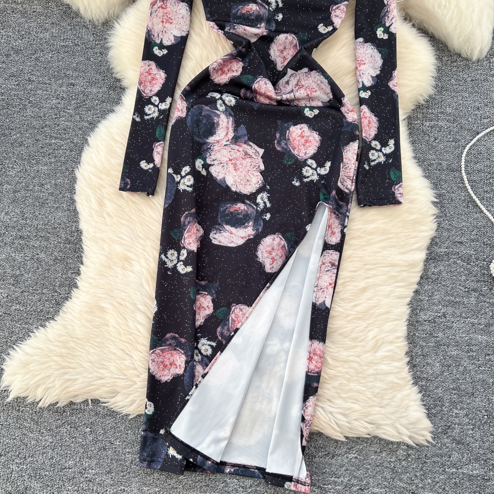 Hollow long sleeve dress ladies cheongsam for women