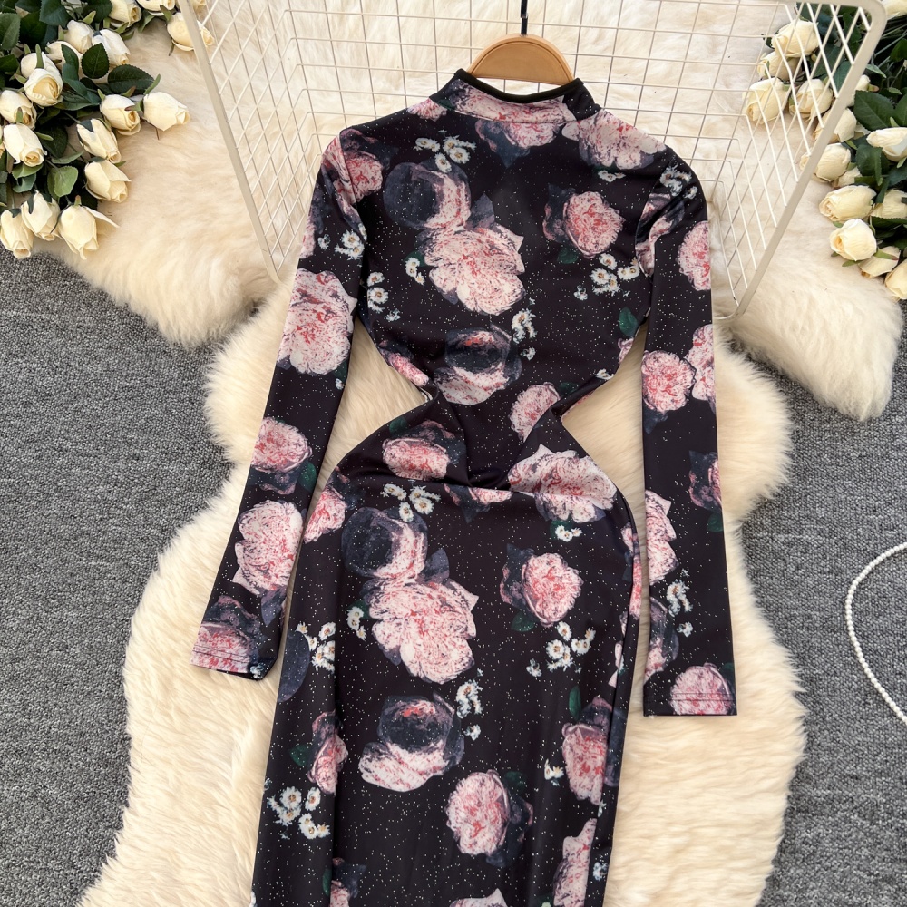 Hollow long sleeve dress ladies cheongsam for women