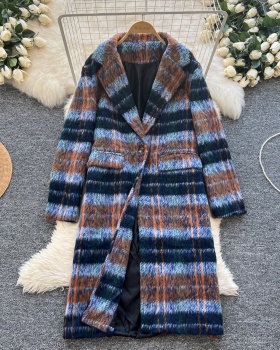 Long mixed colors overcoat plaid business suit for women