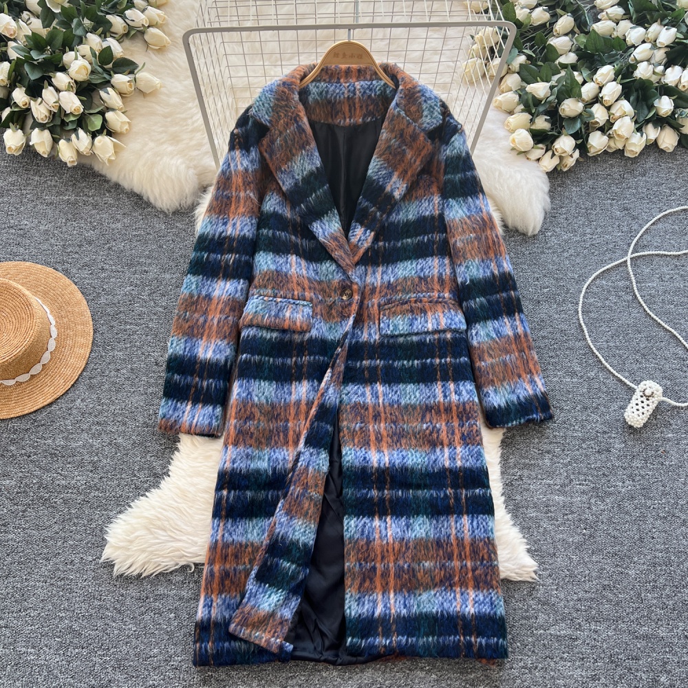 Long mixed colors overcoat plaid business suit for women