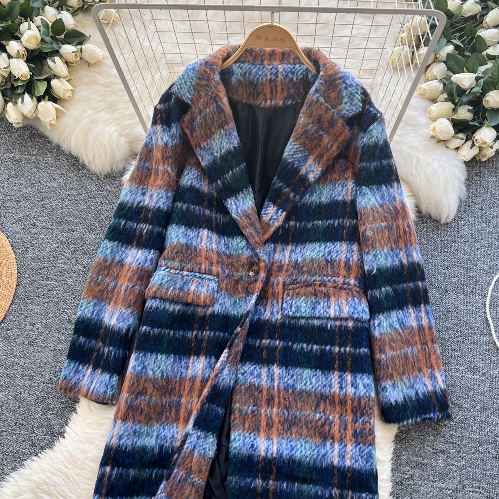 Long mixed colors overcoat plaid business suit for women