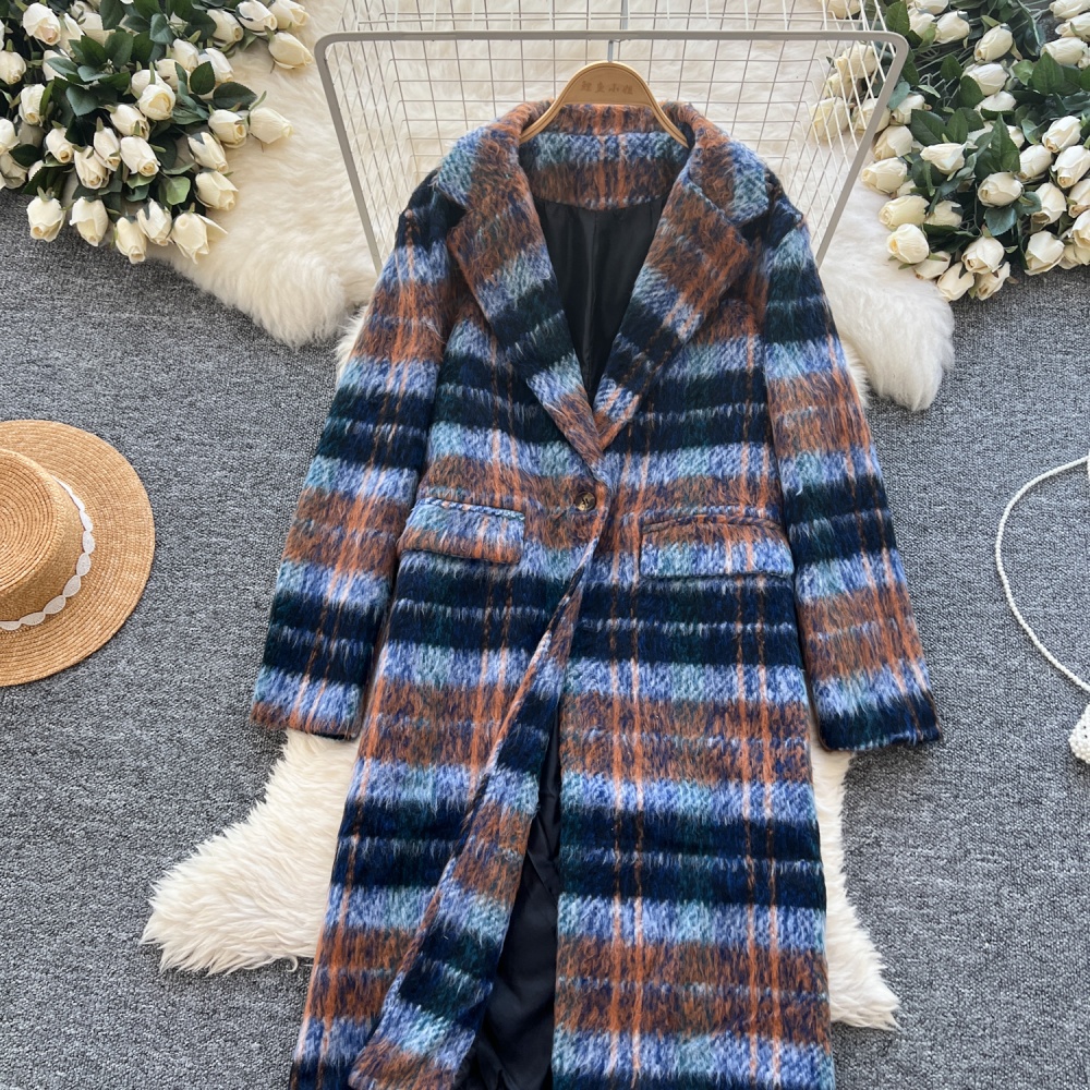 Long mixed colors overcoat plaid business suit for women