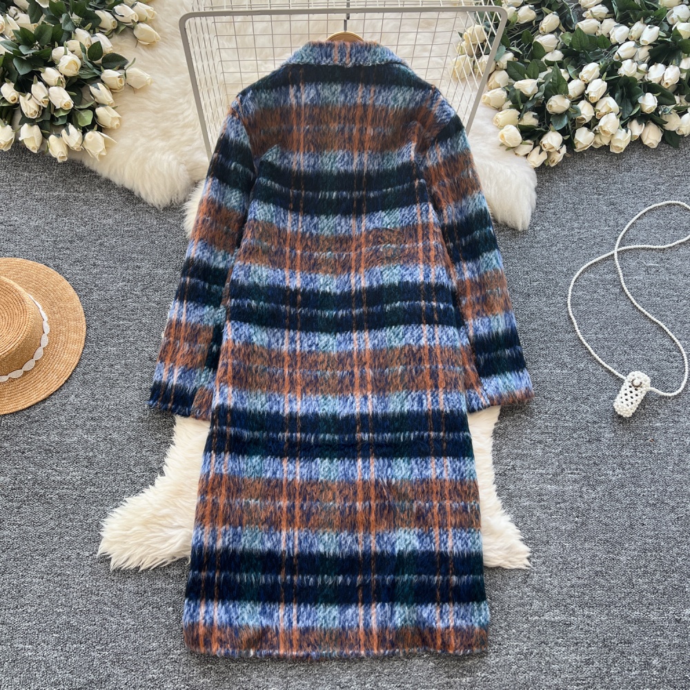 Long mixed colors overcoat plaid business suit for women