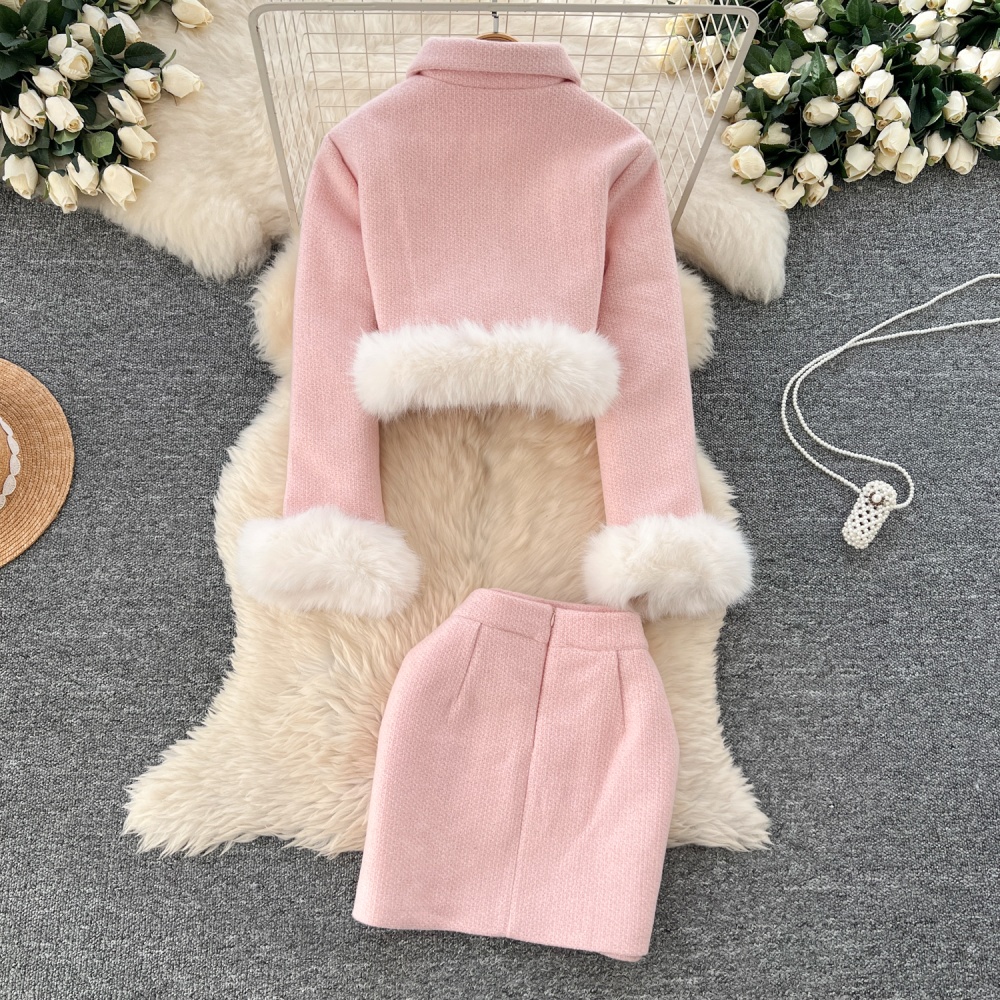 Elmo niche coat Korean style bow skirt a set for women