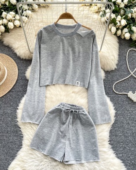 Short Casual shorts wide leg long sleeve tops 2pcs set