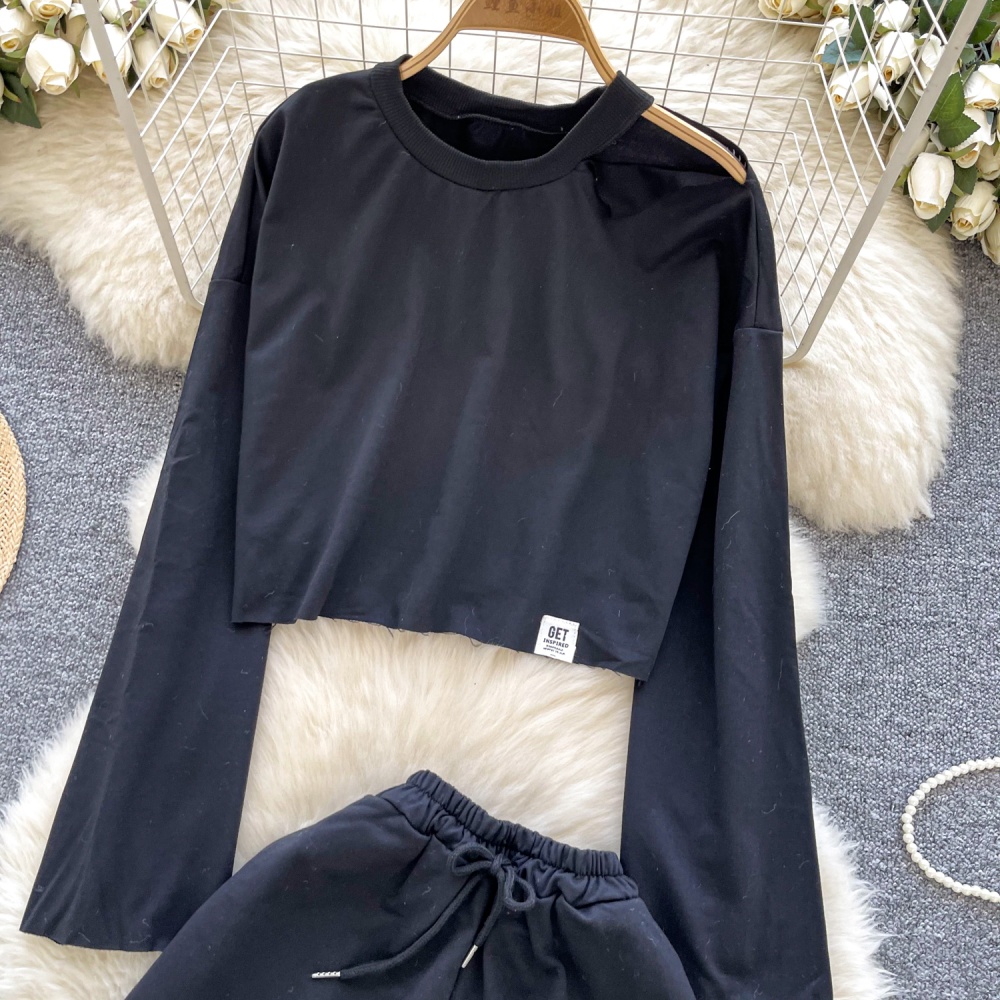 Short Casual shorts wide leg long sleeve tops 2pcs set