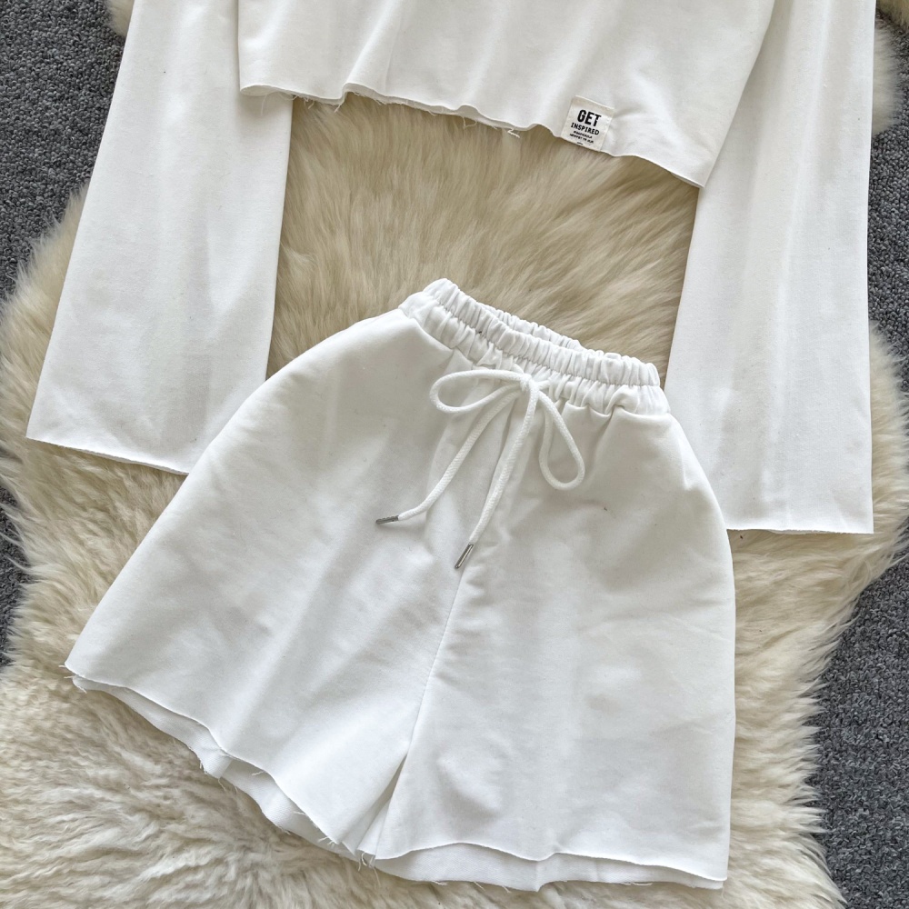 Short Casual shorts wide leg long sleeve tops 2pcs set