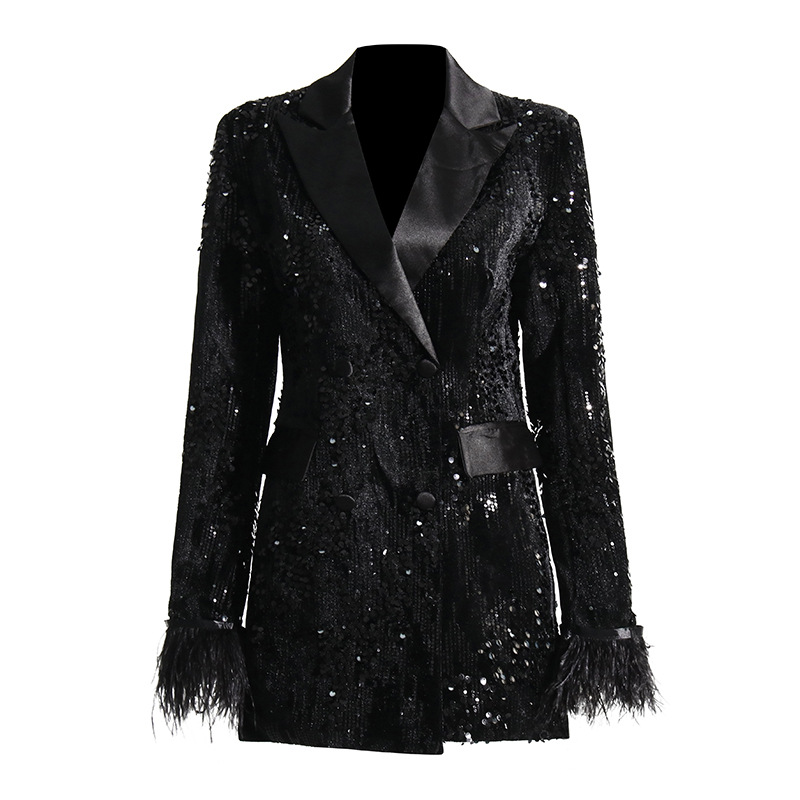 Sequins slim tops splice business suit for women