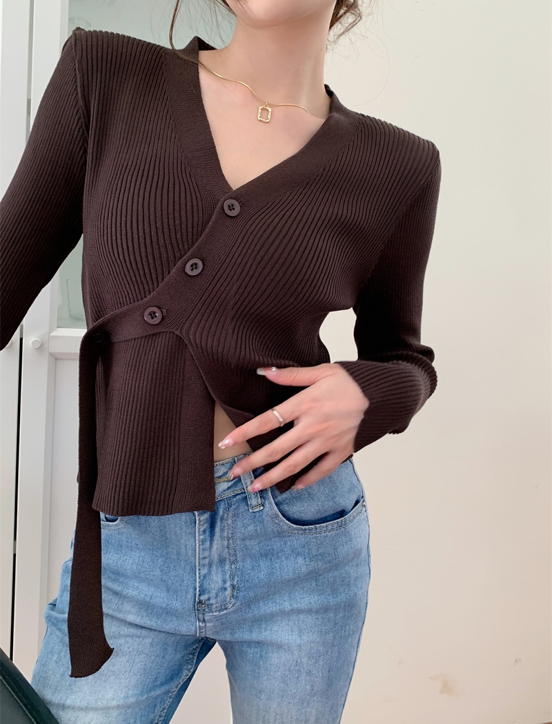 All-match pure V-neck irregular Korean style knitted tops