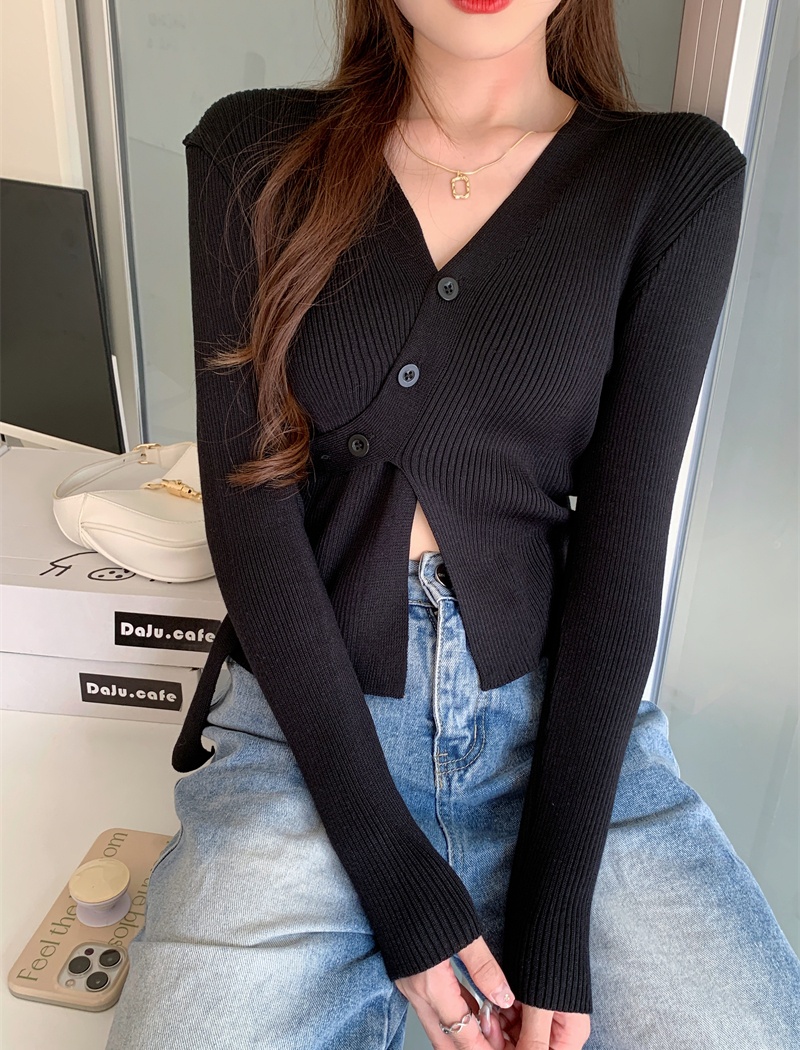 All-match pure V-neck irregular Korean style knitted tops