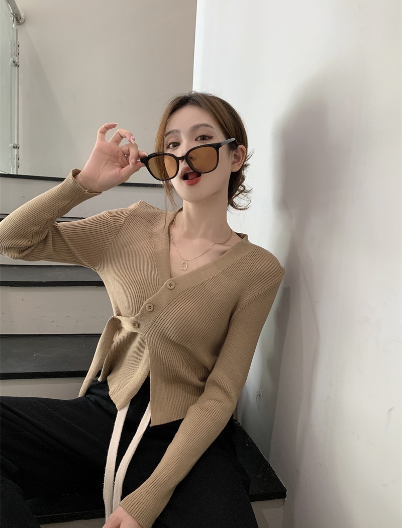 All-match pure V-neck irregular Korean style knitted tops