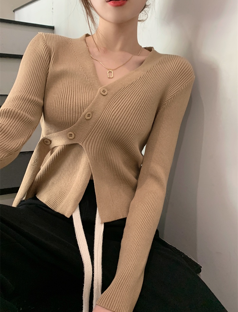 All-match pure V-neck irregular Korean style knitted tops