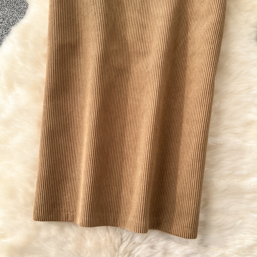 High waist split package hip corduroy skirt