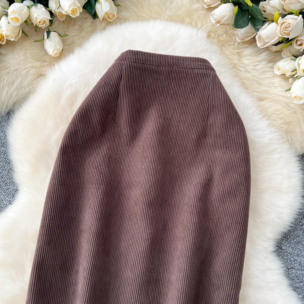 High waist split package hip corduroy skirt