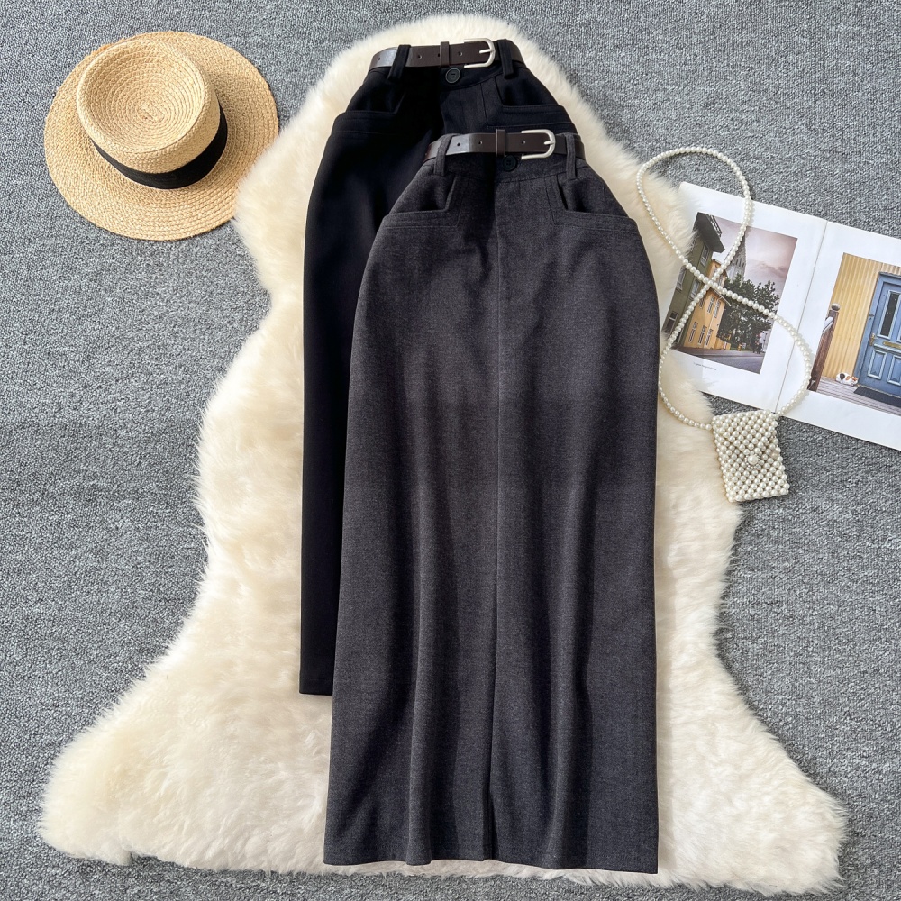 Autumn and winter long package hip split skirt for women