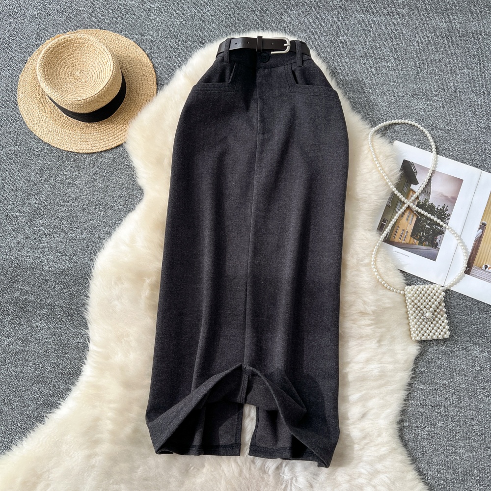 Autumn and winter long package hip split skirt for women