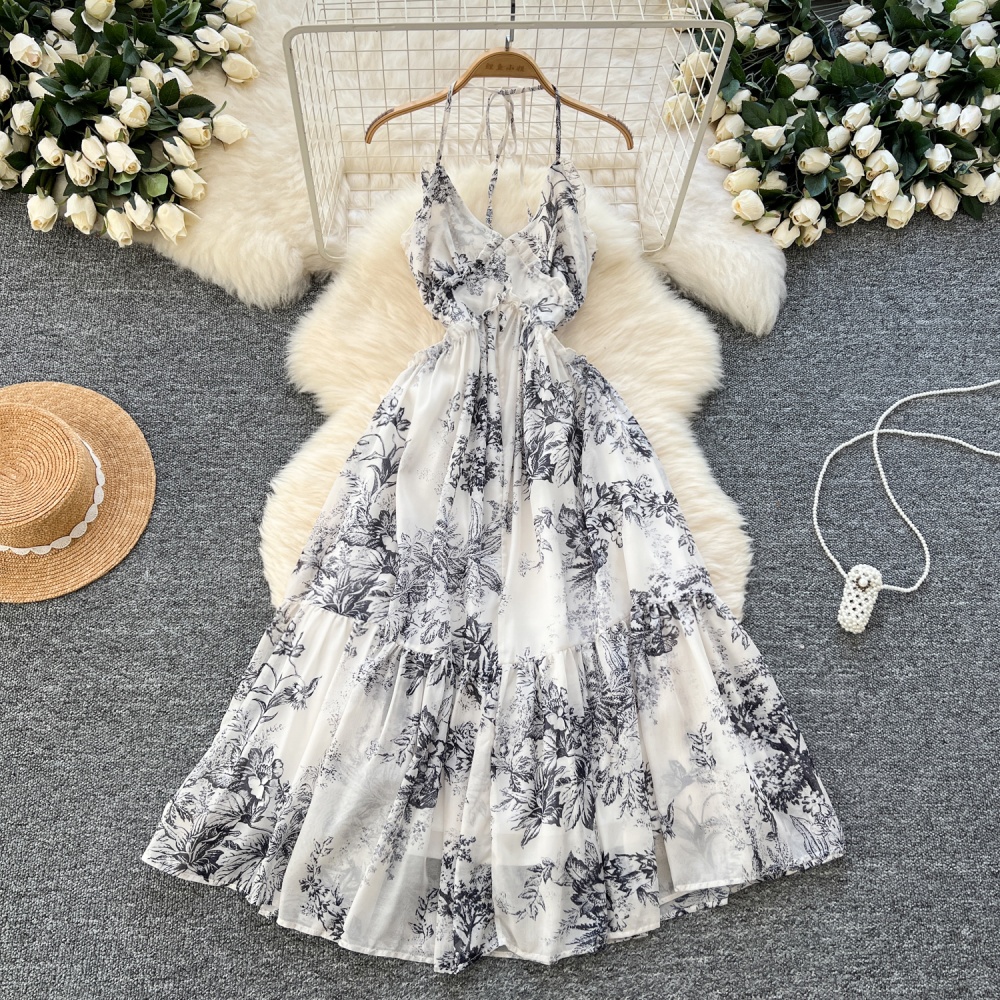 Lotus leaf edges dress printing long dress for women