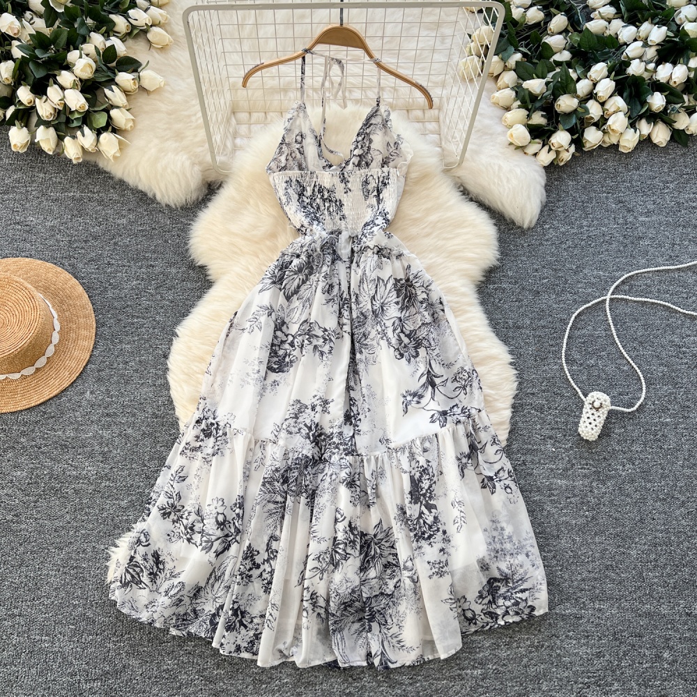 Lotus leaf edges dress printing long dress for women