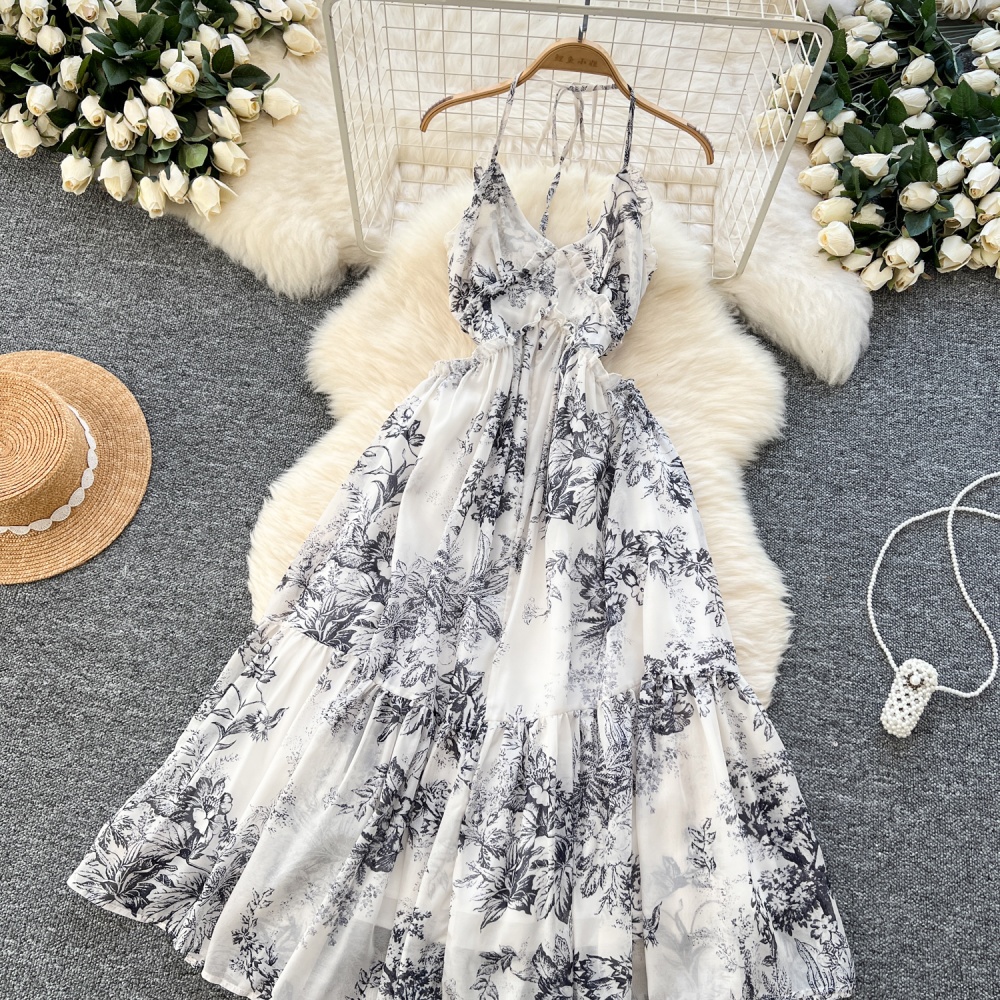 Lotus leaf edges dress printing long dress for women