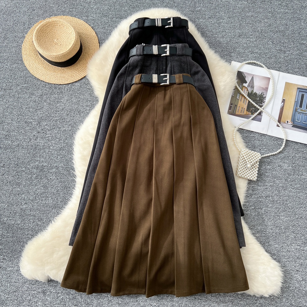 A-line fashion long dress woolen slim skirt