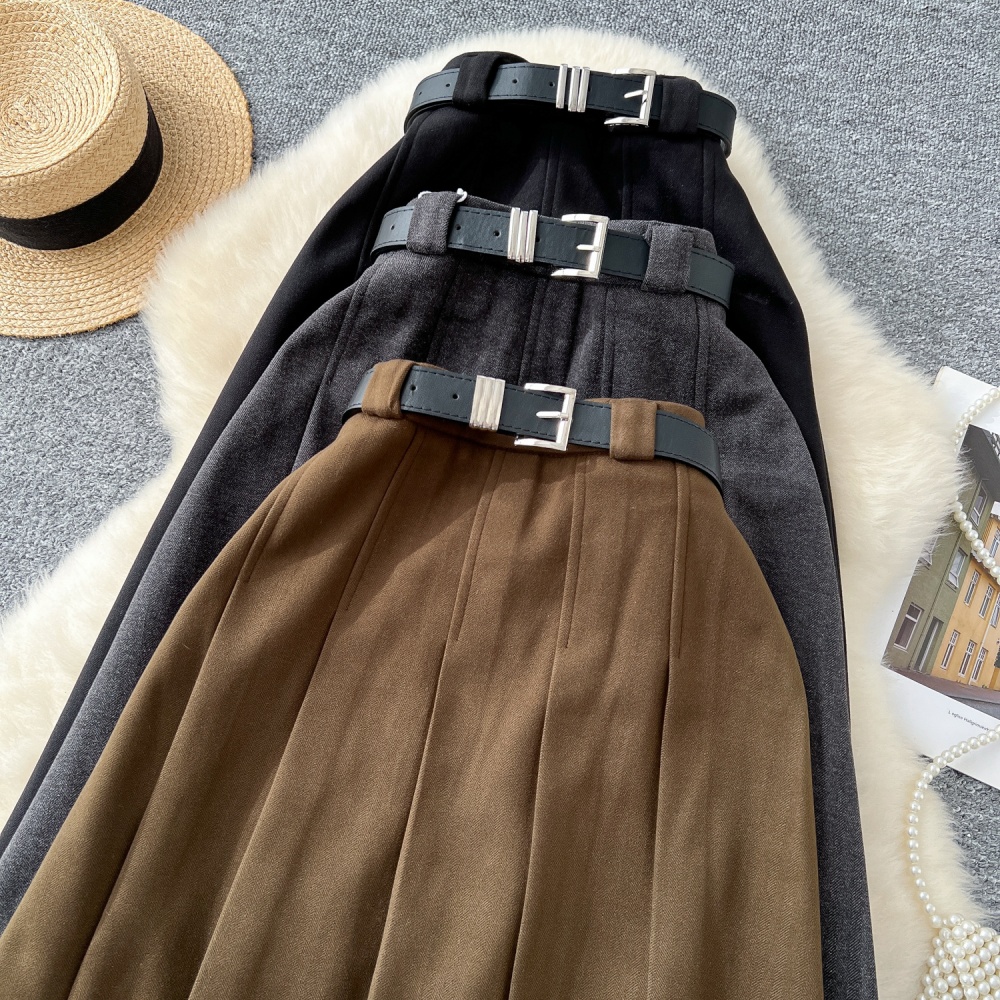 A-line fashion long dress woolen slim skirt