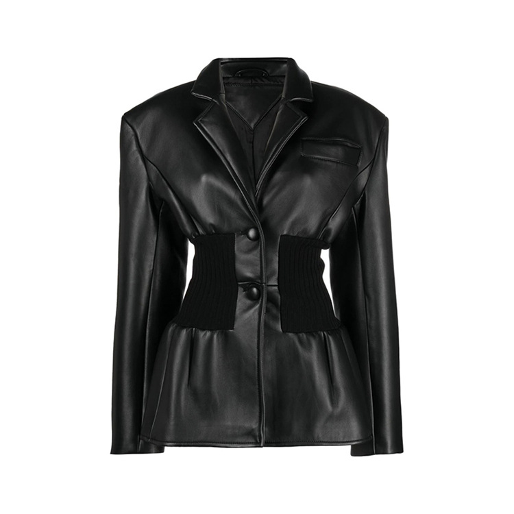 Catwalk pinched waist business suit leather coat