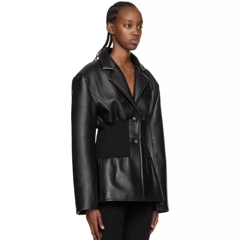 Catwalk pinched waist business suit leather coat