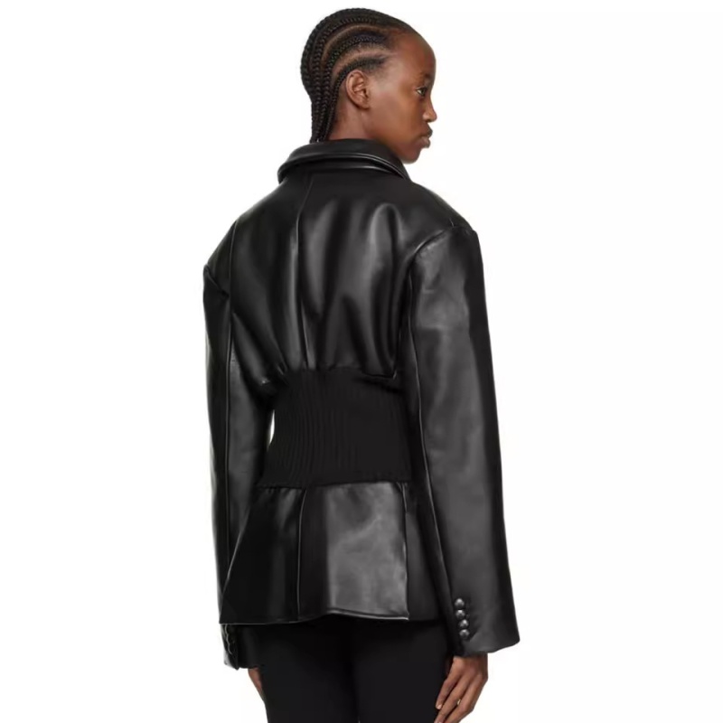 Catwalk pinched waist business suit leather coat