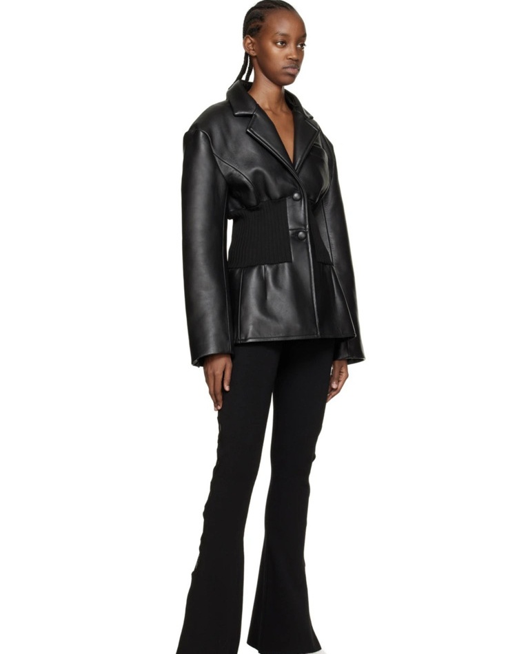 Catwalk pinched waist business suit leather coat