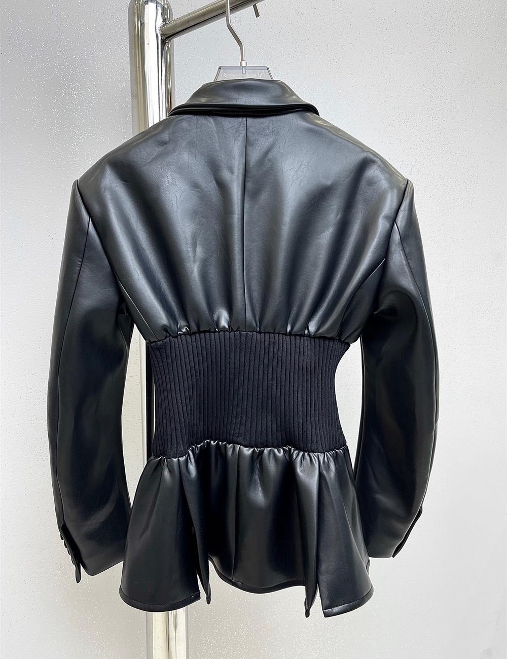 Catwalk pinched waist business suit leather coat