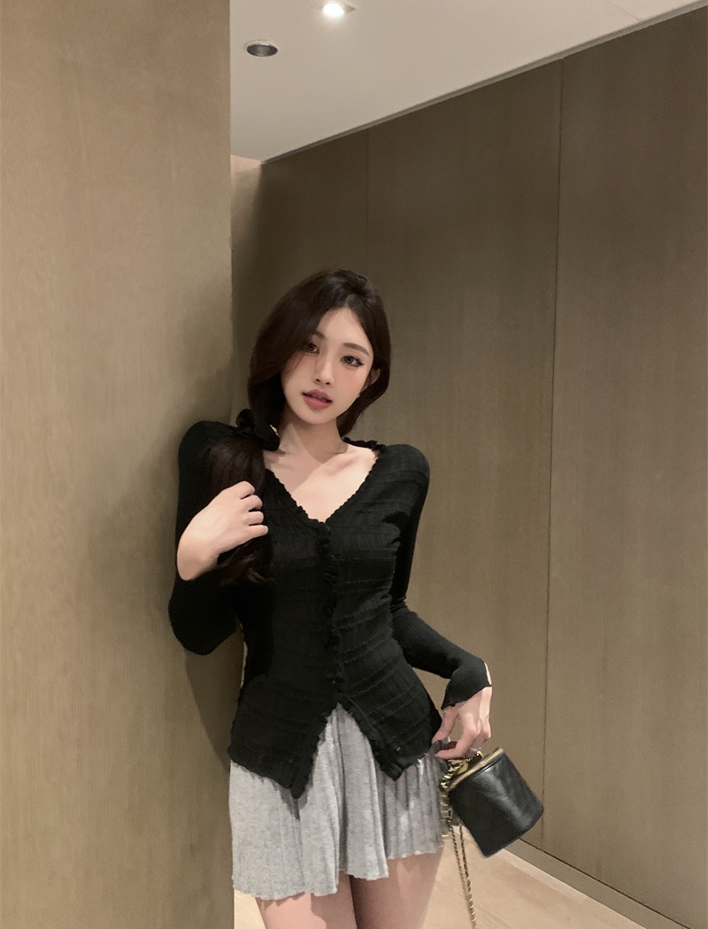 Wood ear autumn tops knitted trumpet sleeves cardigan