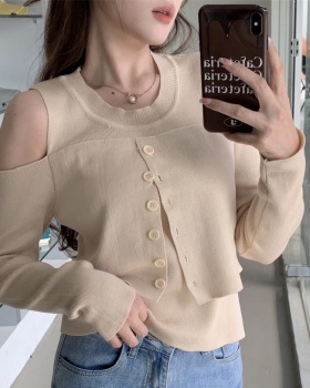 Slim strapless autumn tops niche Pseudo-two sweater