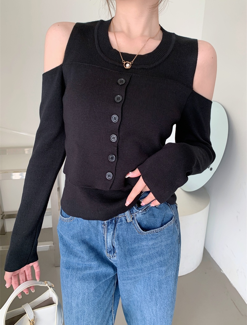 Slim strapless autumn tops niche Pseudo-two sweater