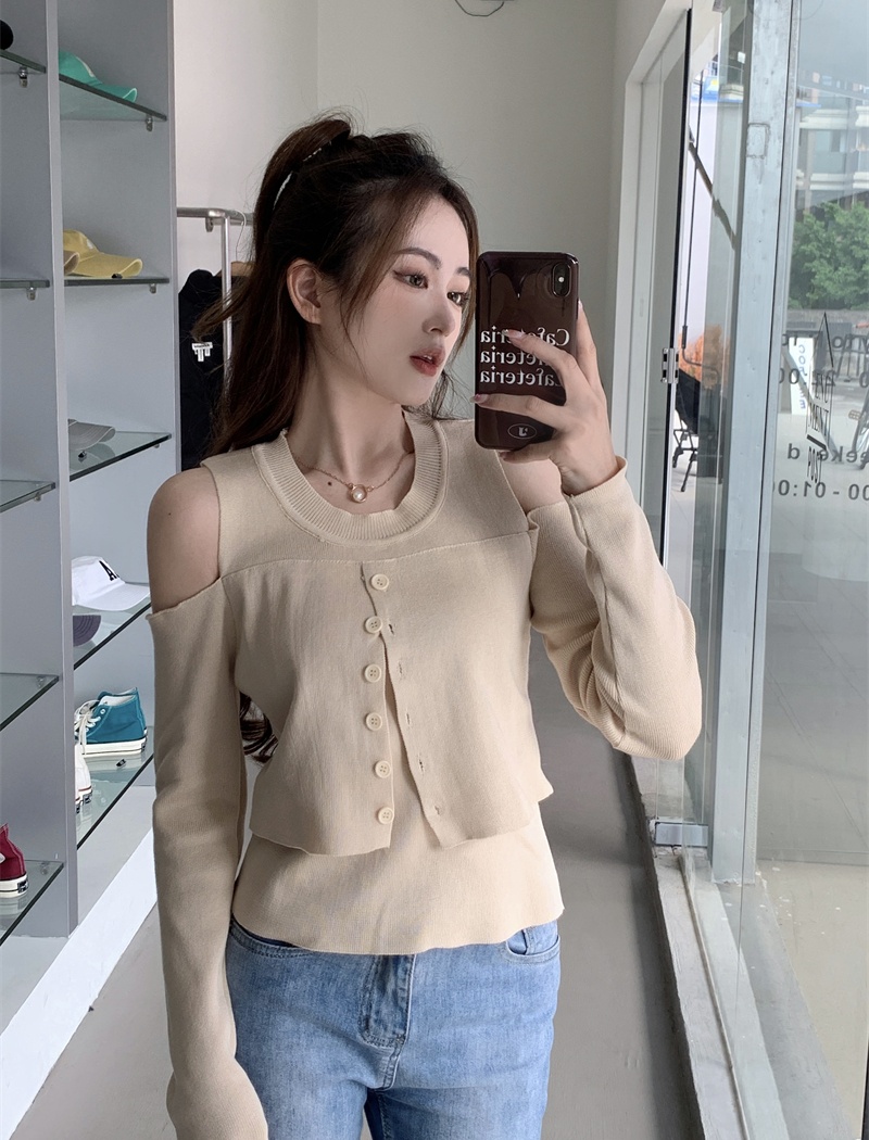 Slim strapless autumn tops niche Pseudo-two sweater