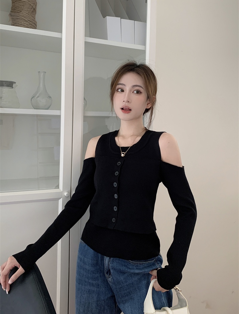 Slim strapless autumn tops niche Pseudo-two sweater