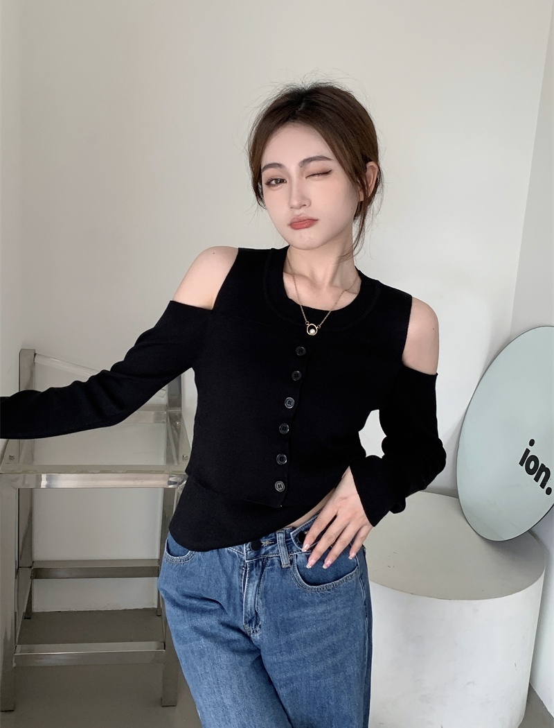 Slim strapless autumn tops niche Pseudo-two sweater