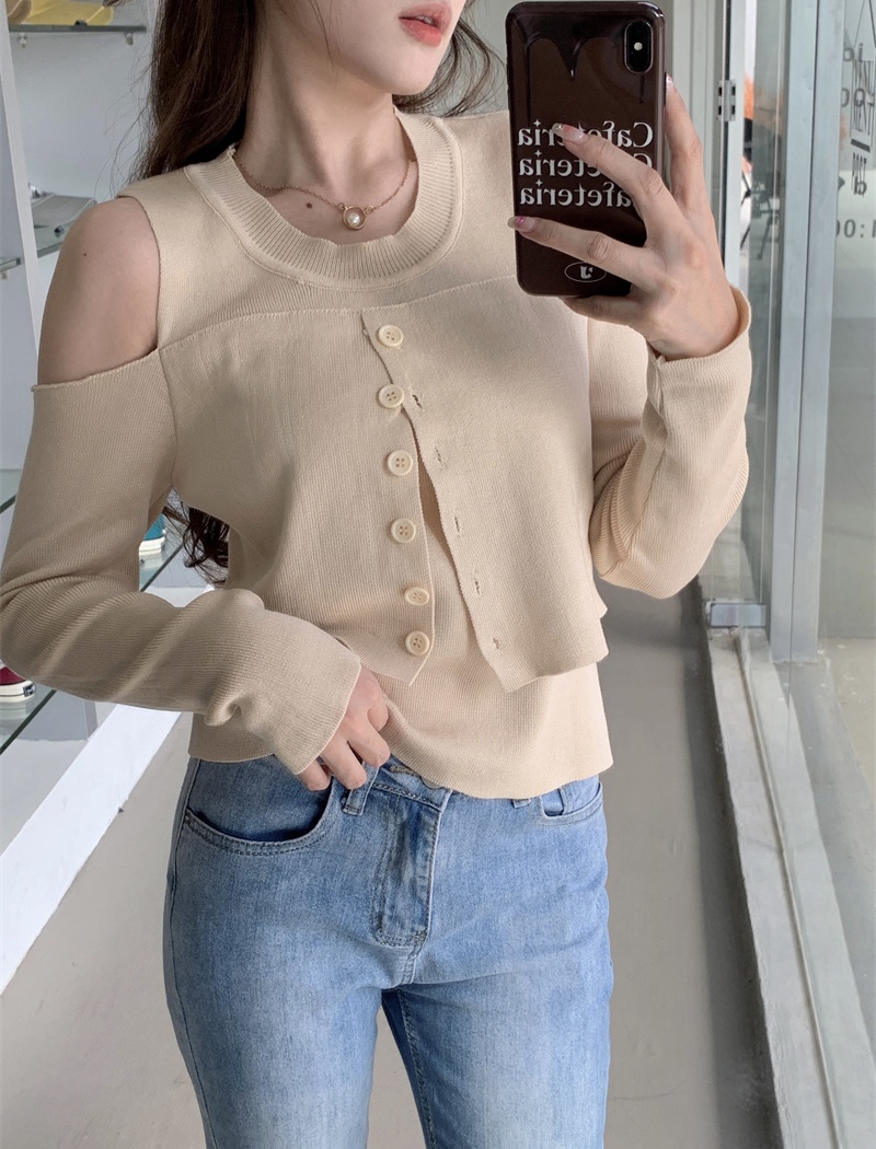 Slim strapless autumn tops niche Pseudo-two sweater