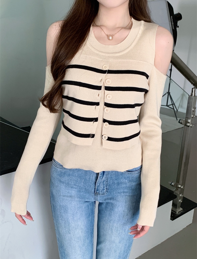 Pseudo-two long sleeve autumn tops niche slim sweater