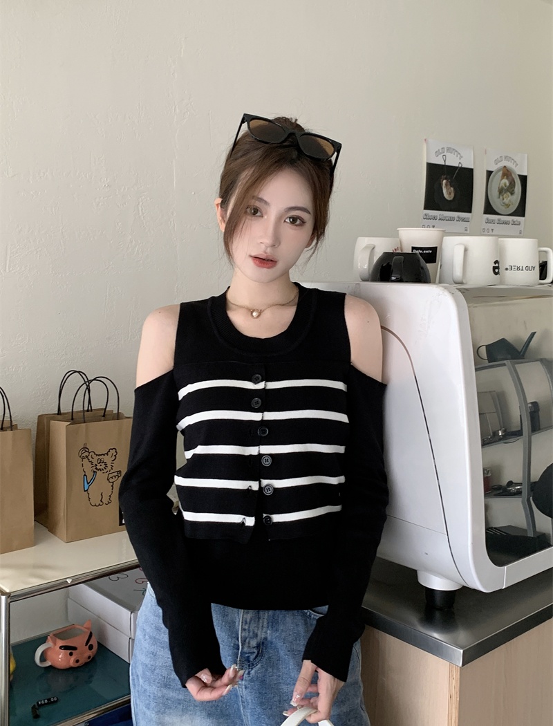 Pseudo-two long sleeve autumn tops niche slim sweater