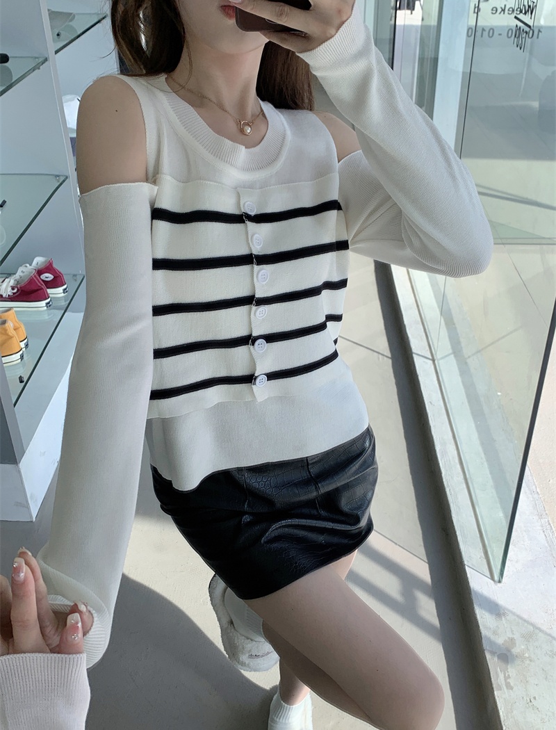 Pseudo-two long sleeve autumn tops niche slim sweater