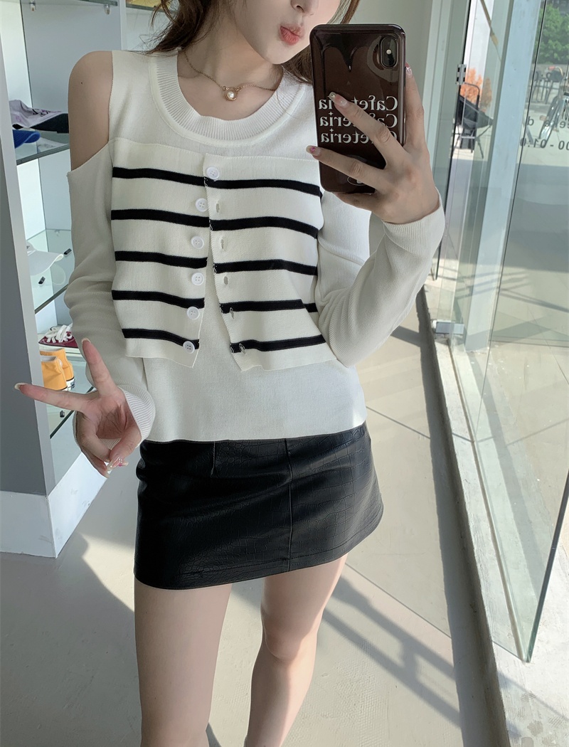 Pseudo-two long sleeve autumn tops niche slim sweater