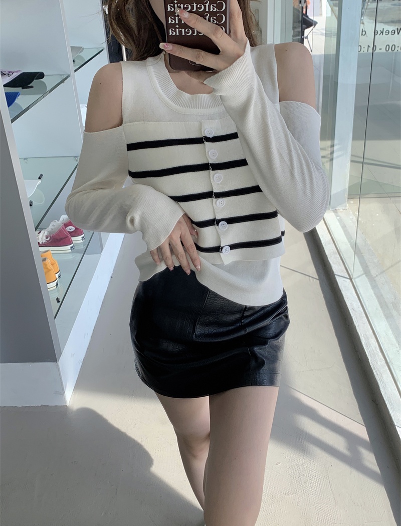 Pseudo-two long sleeve autumn tops niche slim sweater