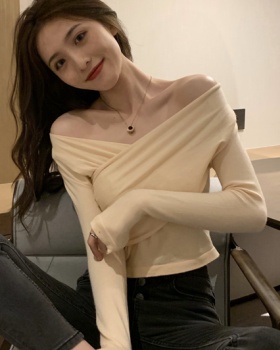 All-match cross long sleeve sweater V-neck slim tops