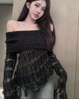 Flat shoulder Korean style sweater tassels tops