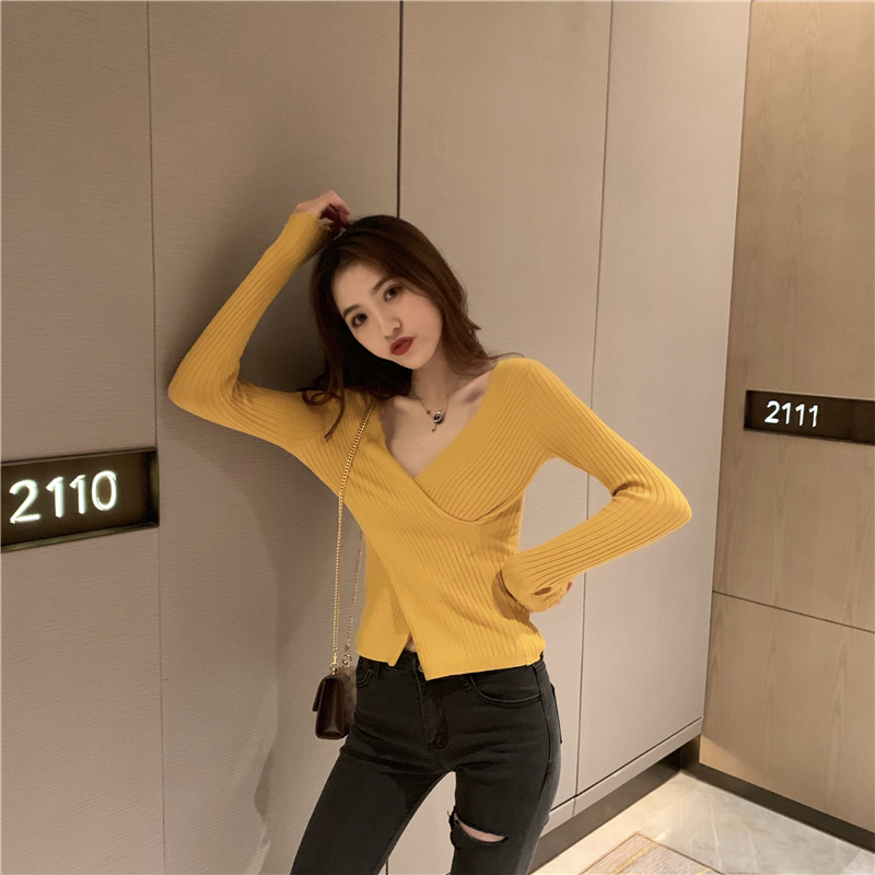 Slim cross autumn and winter sexy V-neck pullover sweater