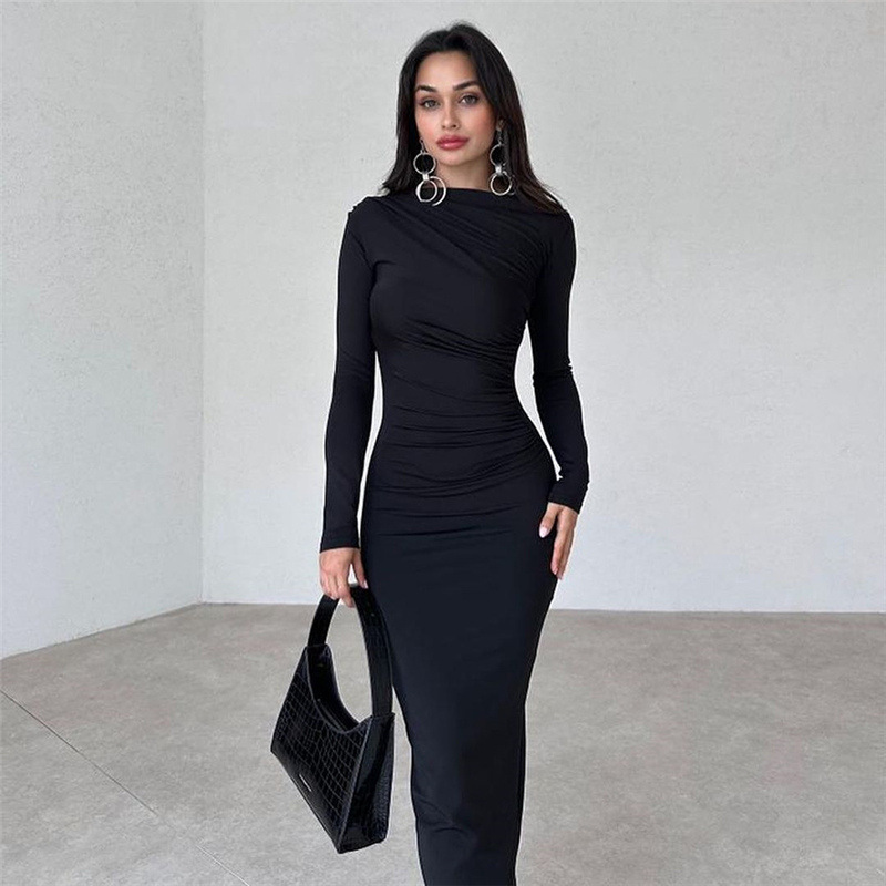 Long sleeve sexy temperament European style dress