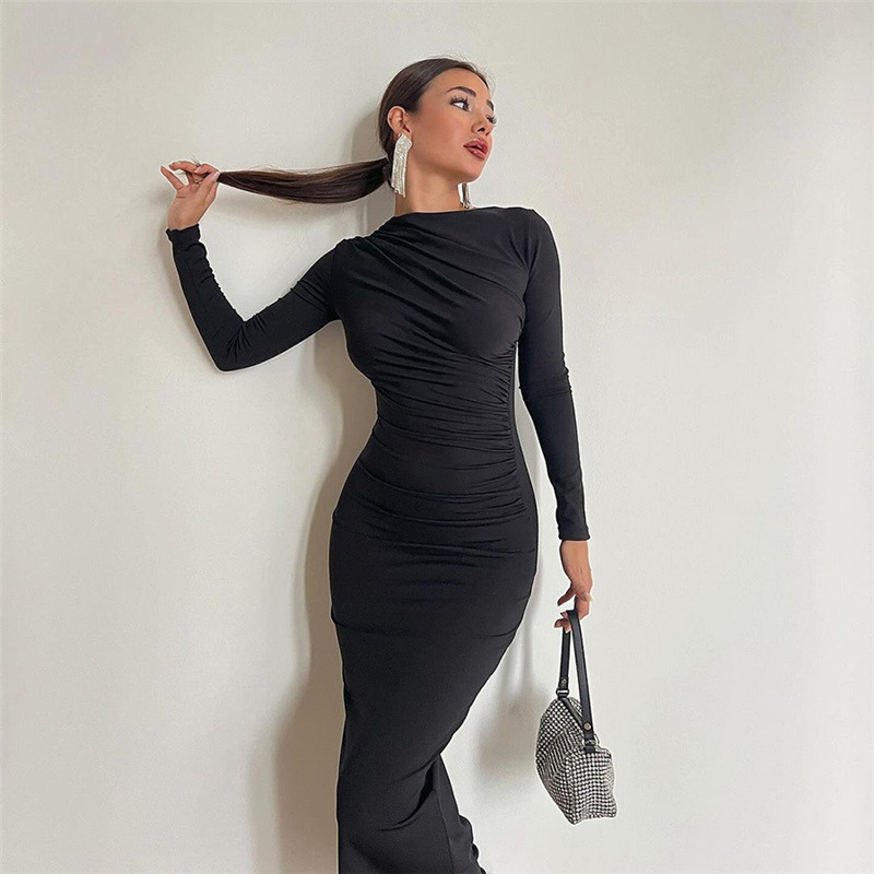 Long sleeve sexy temperament European style dress